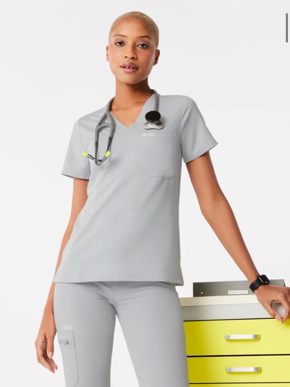 Figs Light Gray Women's V-Neck Scrub Top